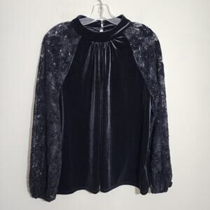 Cable & Gauge NWT black velvet full lace sleeves high neck blouse womans size XL